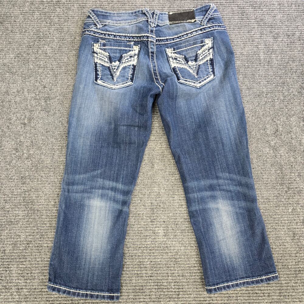 Vigoss The Brooklyn Capri Jeans Women Size 5 28x22 Blue Thick Stitch Bling